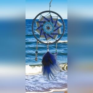 Handmade Blue Dreamcatcher with AUTHENTIC Feathers & GLASS Beads